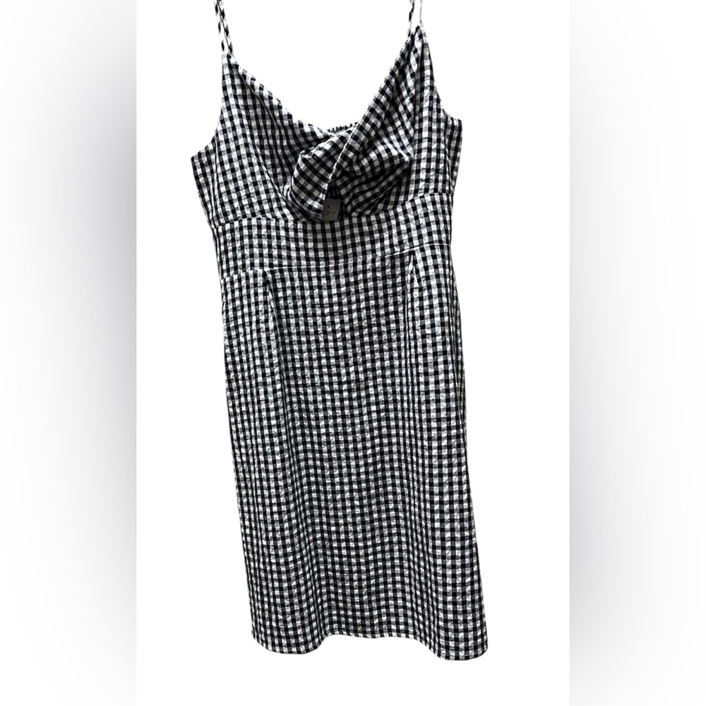 Loft Women’s Black Gingham Check Twist Neck   And Cutout Top On Dress Sz 12 NWT